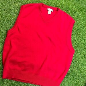 Cypress Links Mens Red V-Neck Sweater Vest 100% Cotton Made in USA Size Large
